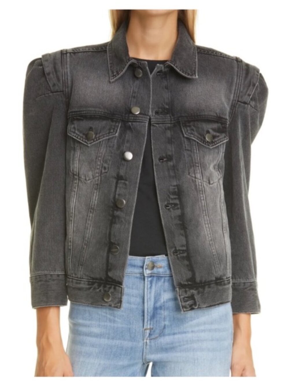 Frame XL grey denim jacket with oversized shoulders